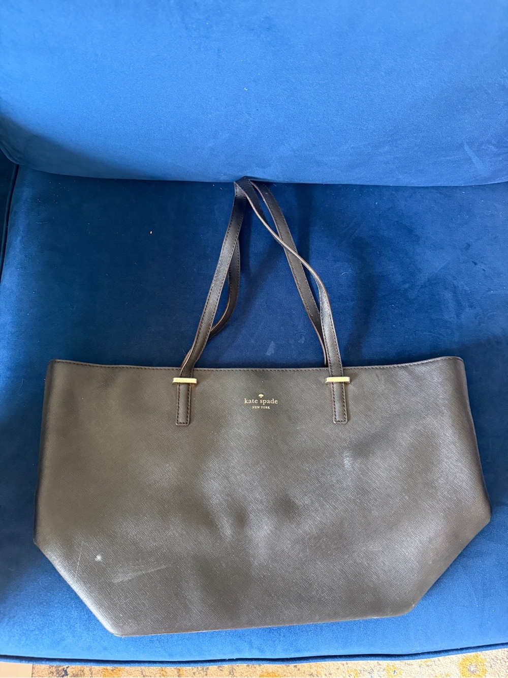 kate spade brown leather tote with gold logo